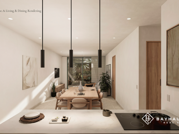 Washington Gardens Type A apartment open-plan kitchen, living and dining area in Noord, Aruba