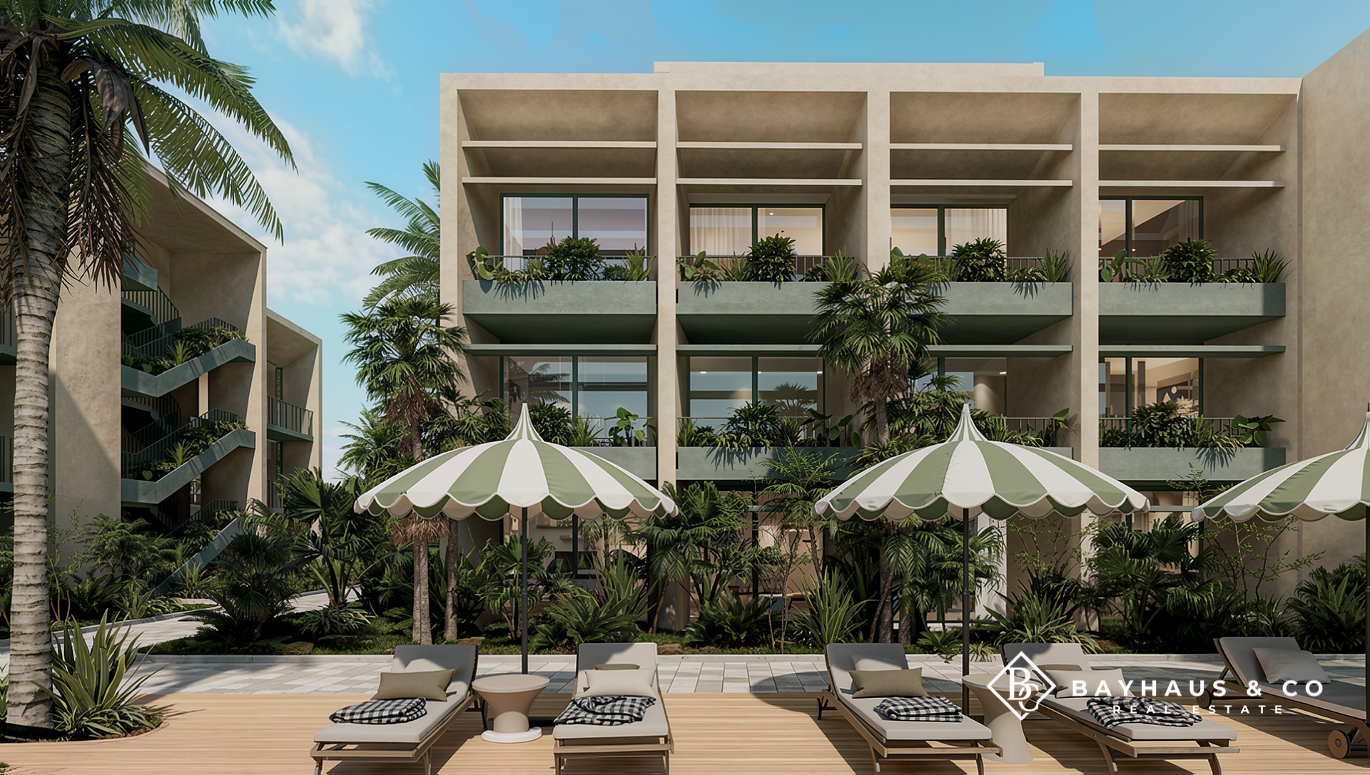 Washington Gardens apartments overlooking tropical pool area in Noord, Aruba