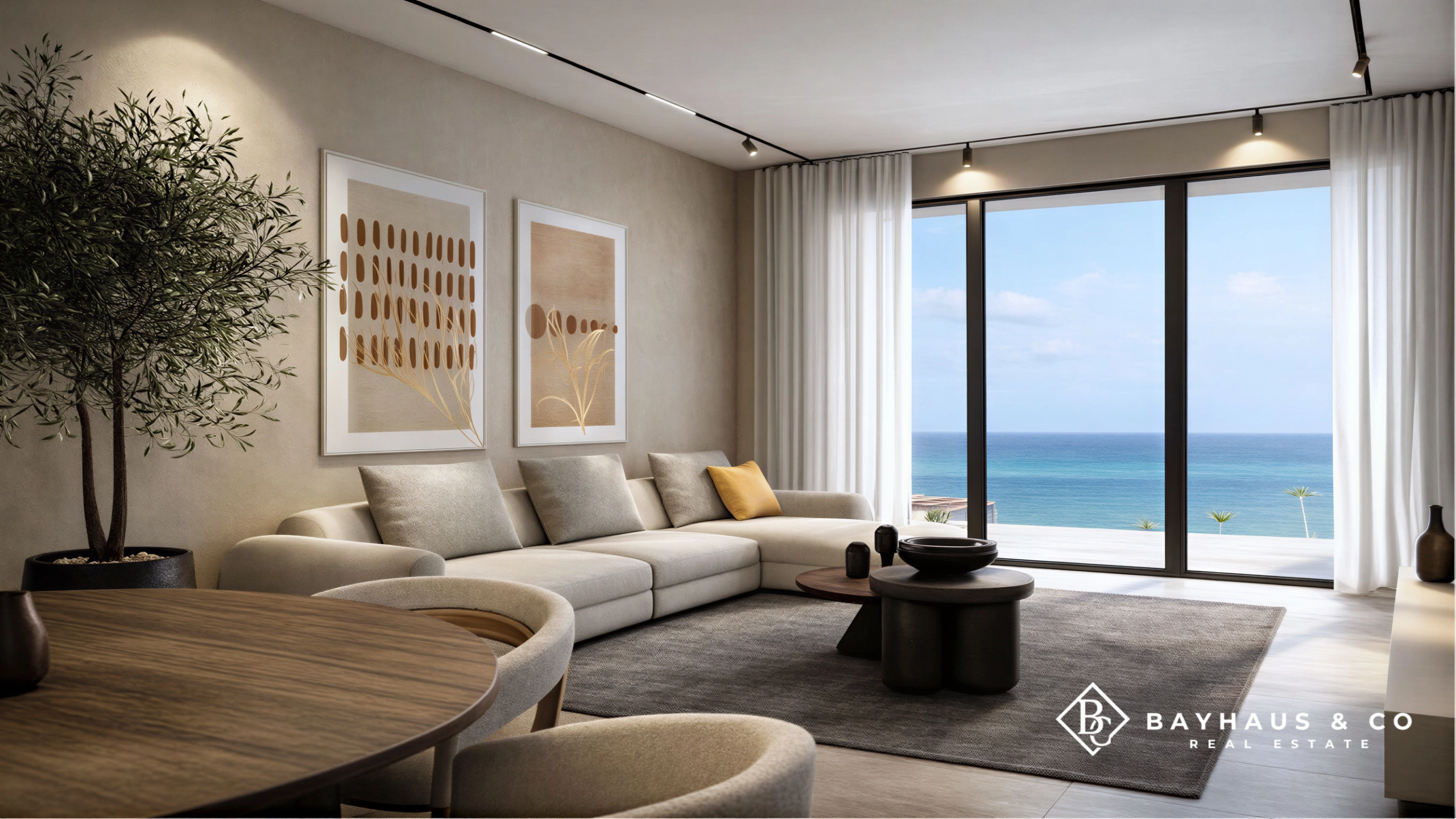 Luxury ocean-view living room at L’Aquila Aruba