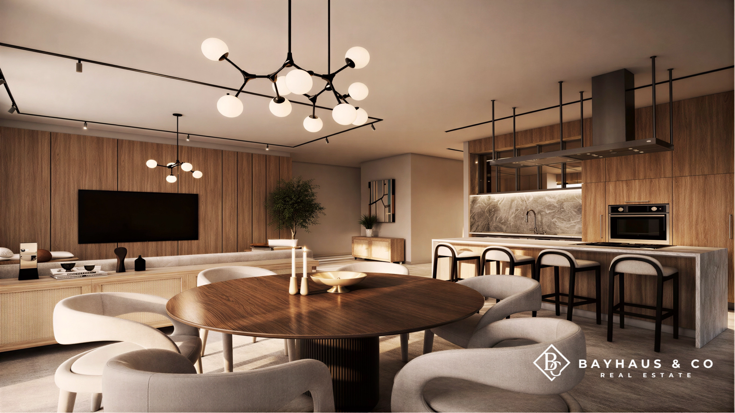 Luxury open-plan dining room and kitchen at L’Aquila Aruba