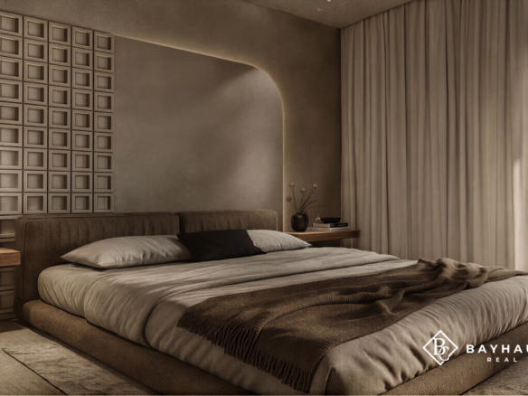 Contemporary bedroom with ocean view at L’Aquila Aruba