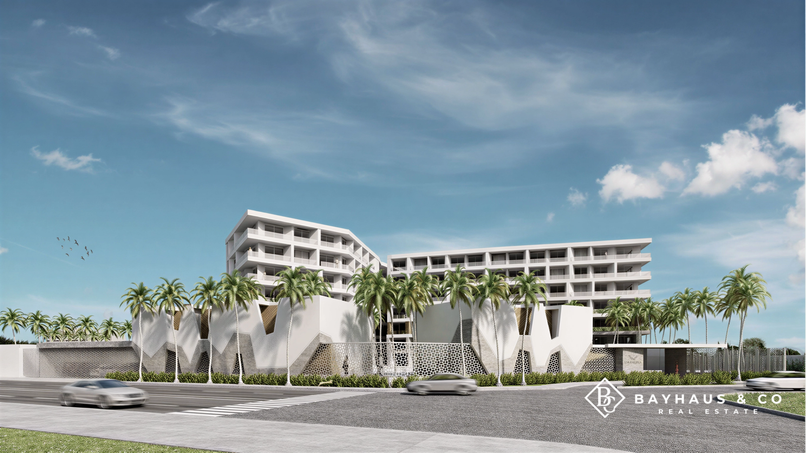 Street view of L’Aquila luxury residential development in Aruba