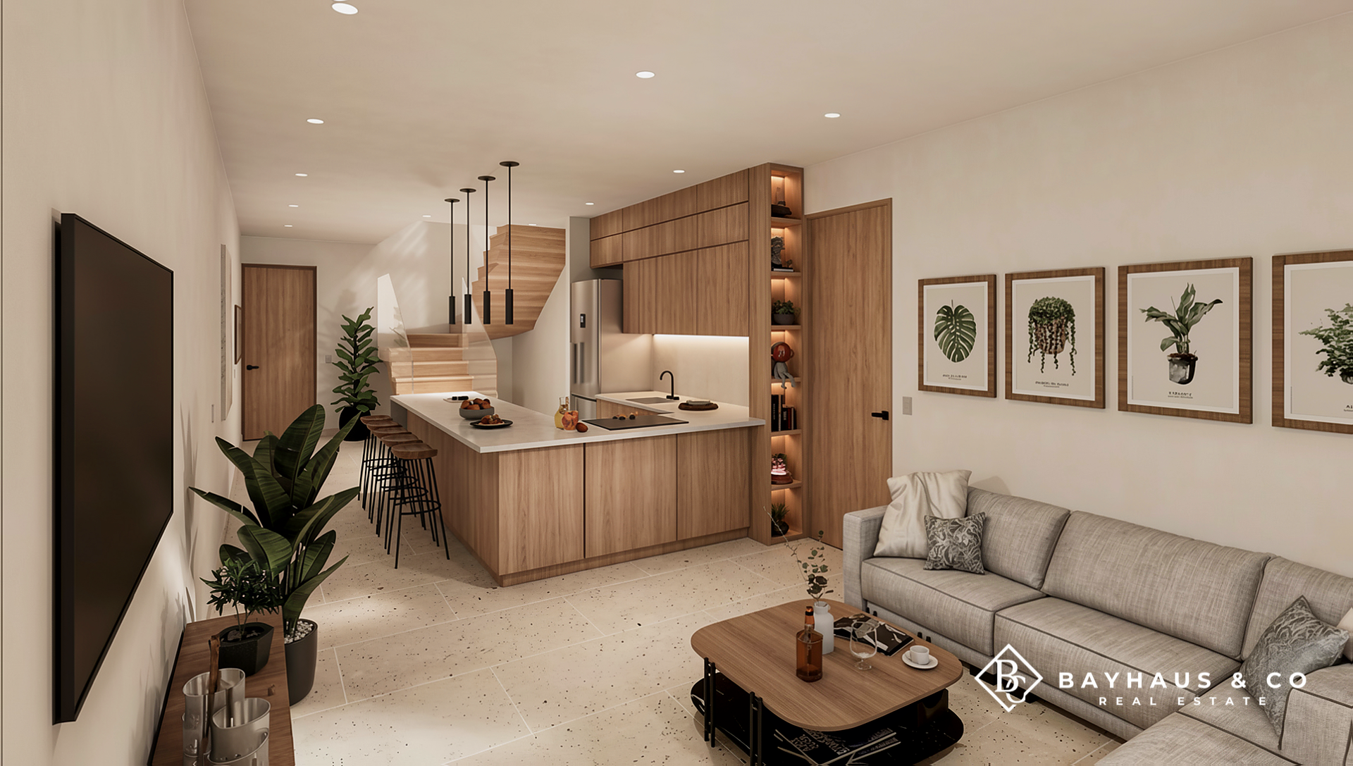 Washington Gardens Type D residence open-plan kitchen and living room in Noord, Aruba