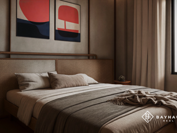Luxury bedroom with Caribbean Sea view at L’Aquila Aruba